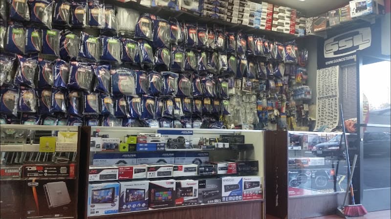 Car audio shop interior with head units on shelves at 7AM AUDIO and WINDOW TINTING in Vernon, California