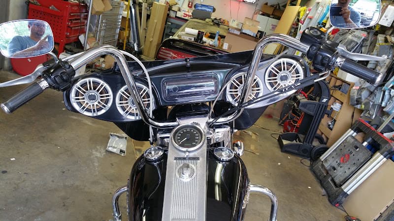 Motorcycle handlebars with four speakers in the fairing at Custom Factory Installation in Woodbury, New Jersey